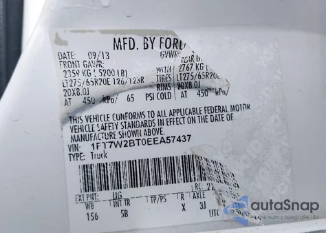 2014 Ford F-250 Lariat from USA, damaged, VIN 1FT7W2BT0EEA57437